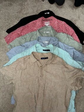 Nautica Men's Tan Linen Short-Sleeve Button-Down Shirt